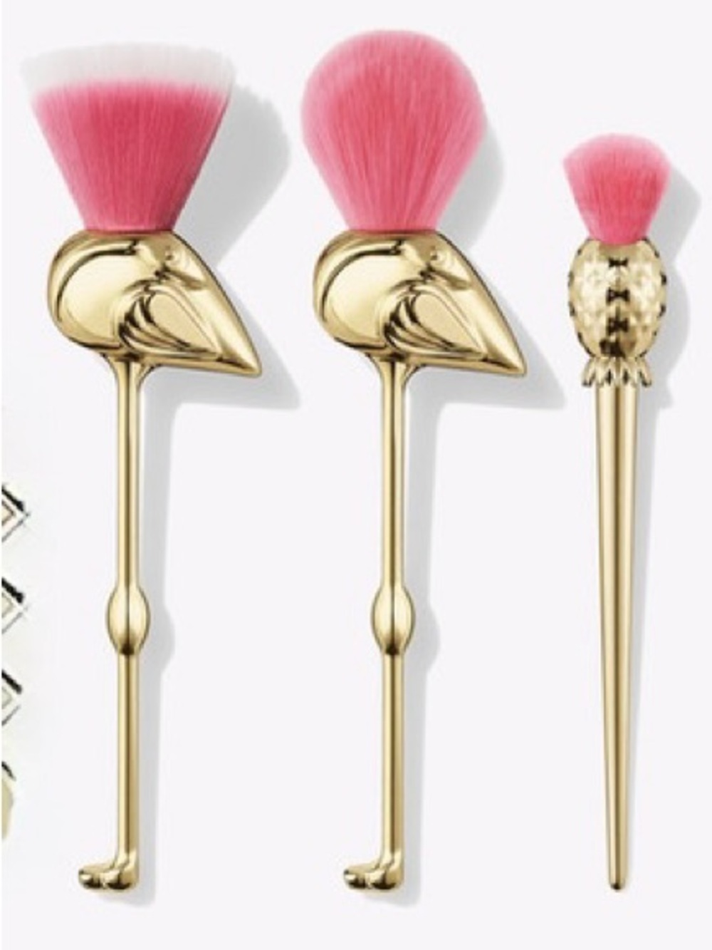 Tarte Gold Flamingo Handle 3 Makeup Brush Set with Pink Bristles